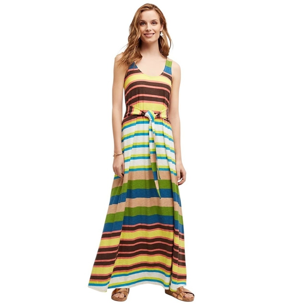 Anthropologie Plenty Tracey Reece Spectrum Stripe Womens size Medium Maxi Dress